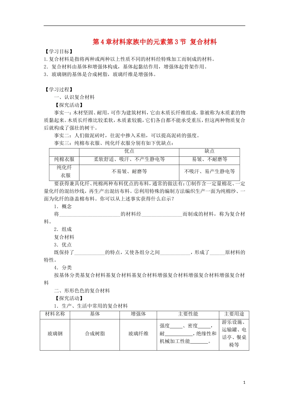 高中化学第章材料家族中的元素第节复合材料导学案鲁科版必修_第1页