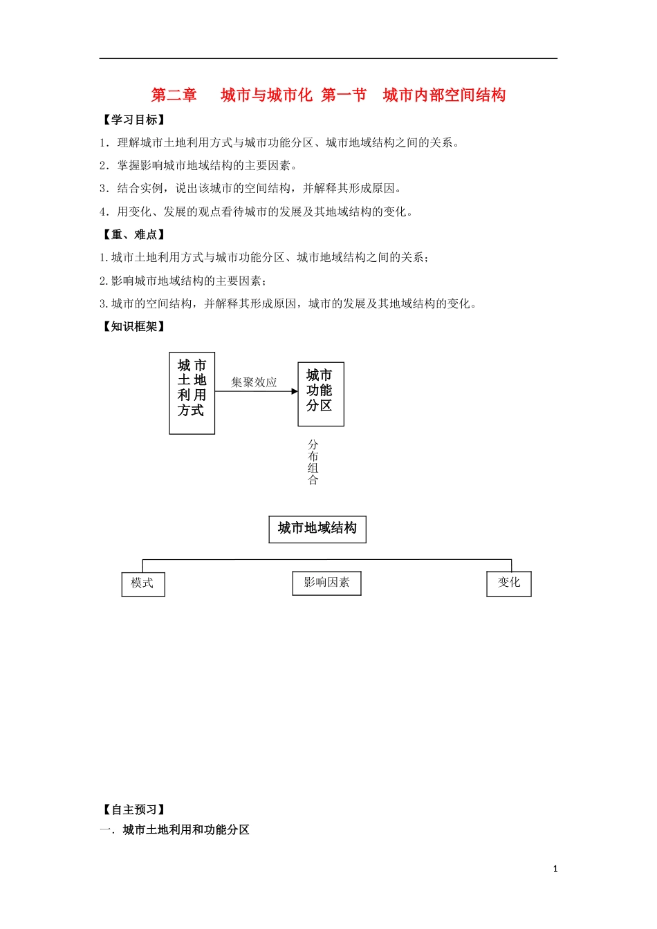 高中地理第二章城与城化城内部空间结构学案新人教必修_第1页