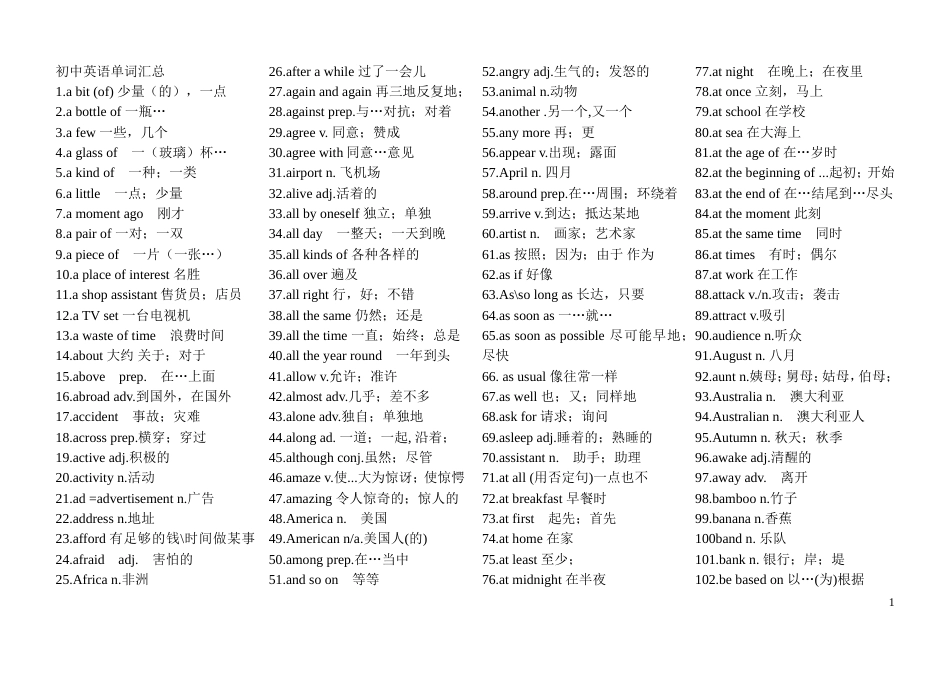 初中英语单词汇总阅读高频词汇[共13页]_第1页