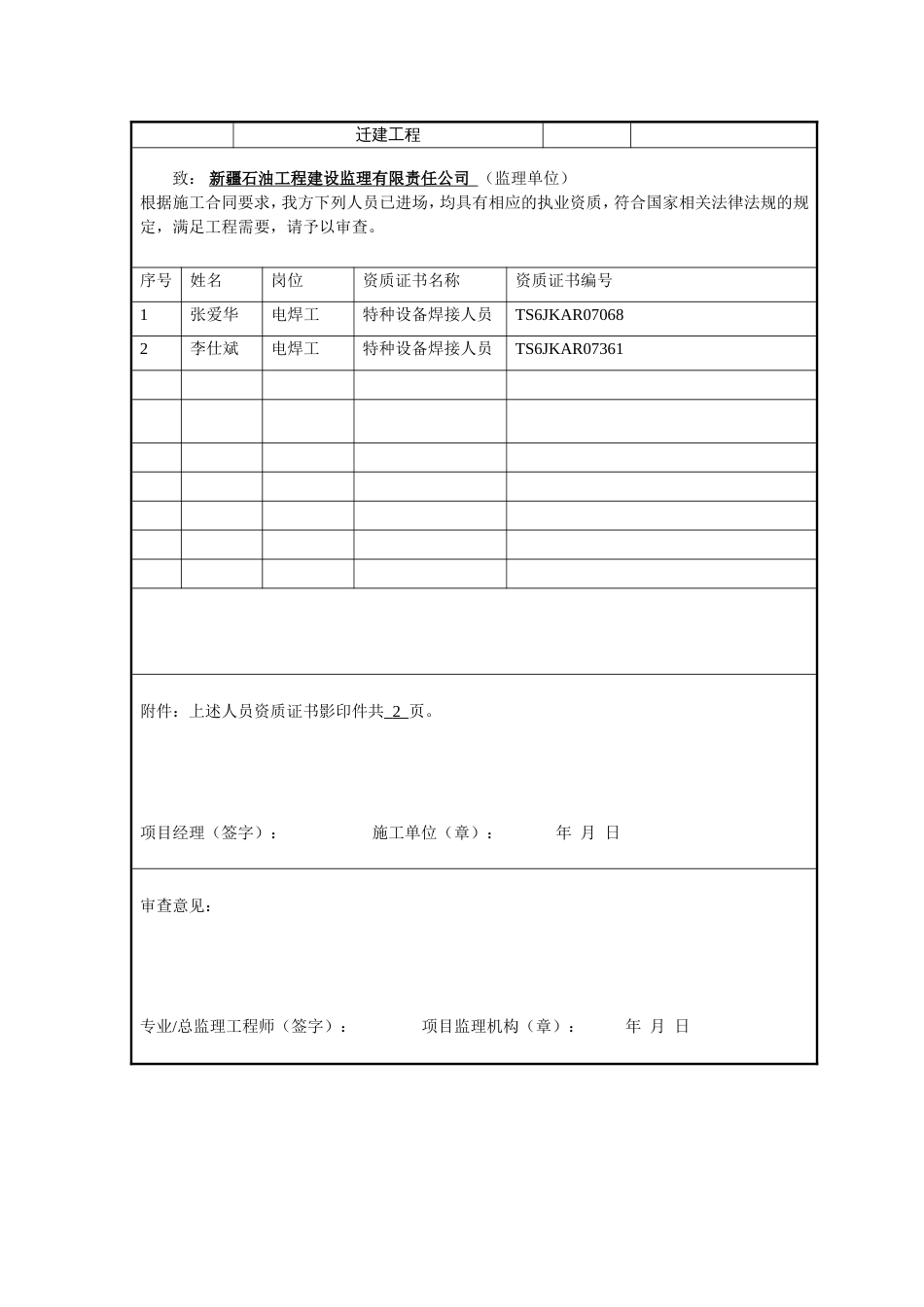 建筑工程特种作业人员资质报审表_第2页