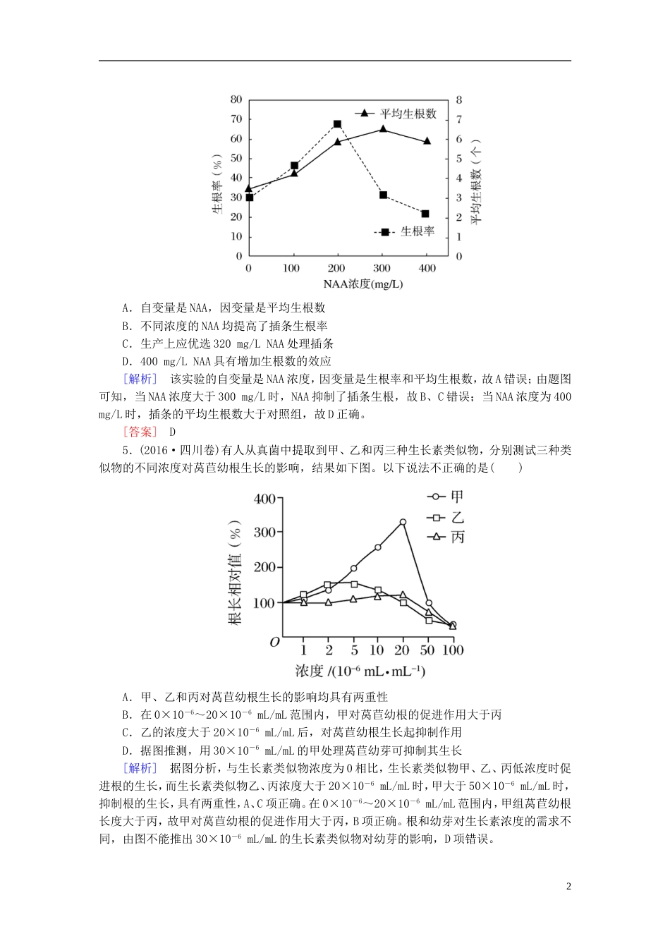 高考生物二轮复习专题六生物生命活动的调节跟踪强化训练植物的激素调节[共9页]_第2页