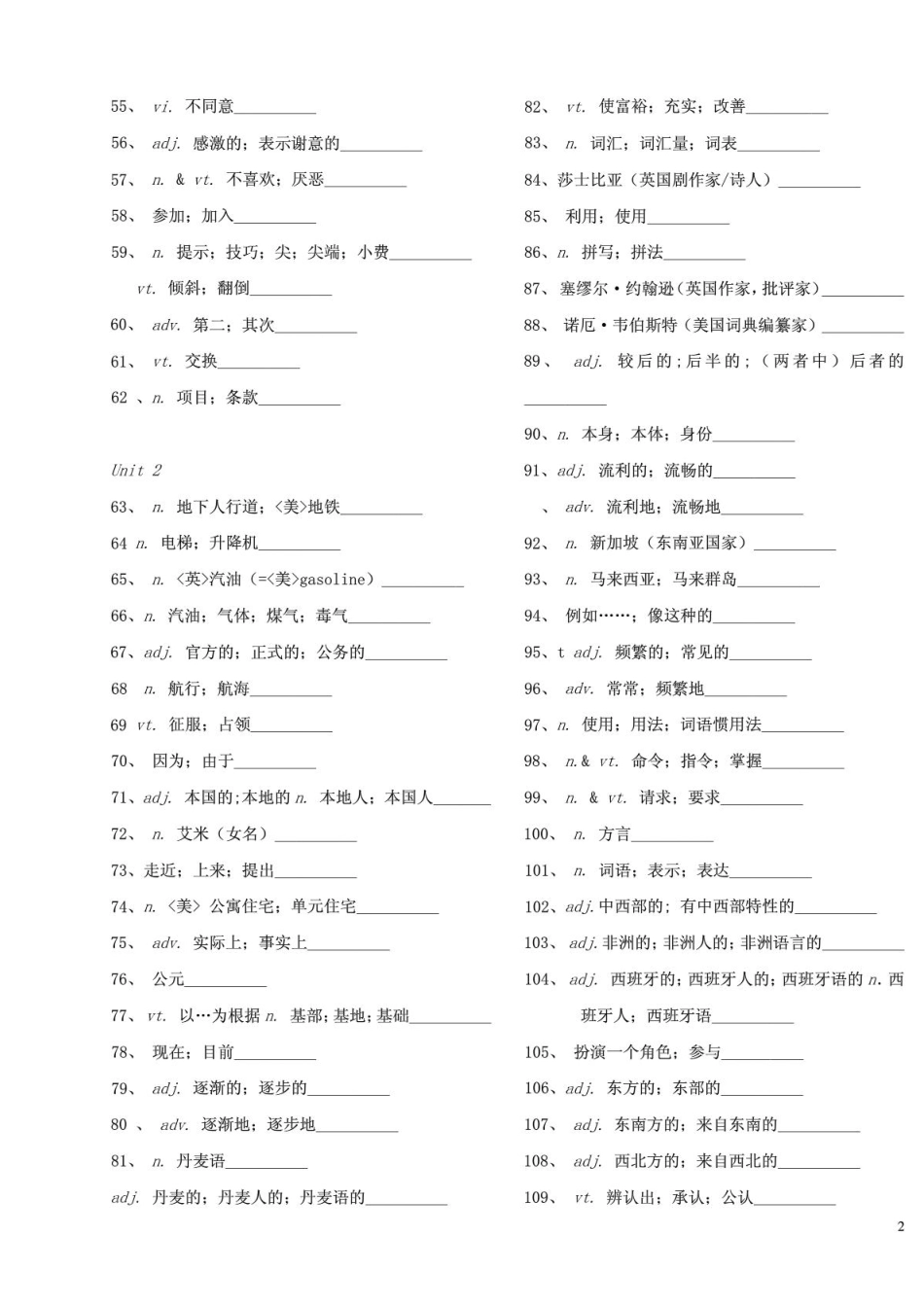 高中英语必修一至选修八单词汉语填空版[共48页]_第2页