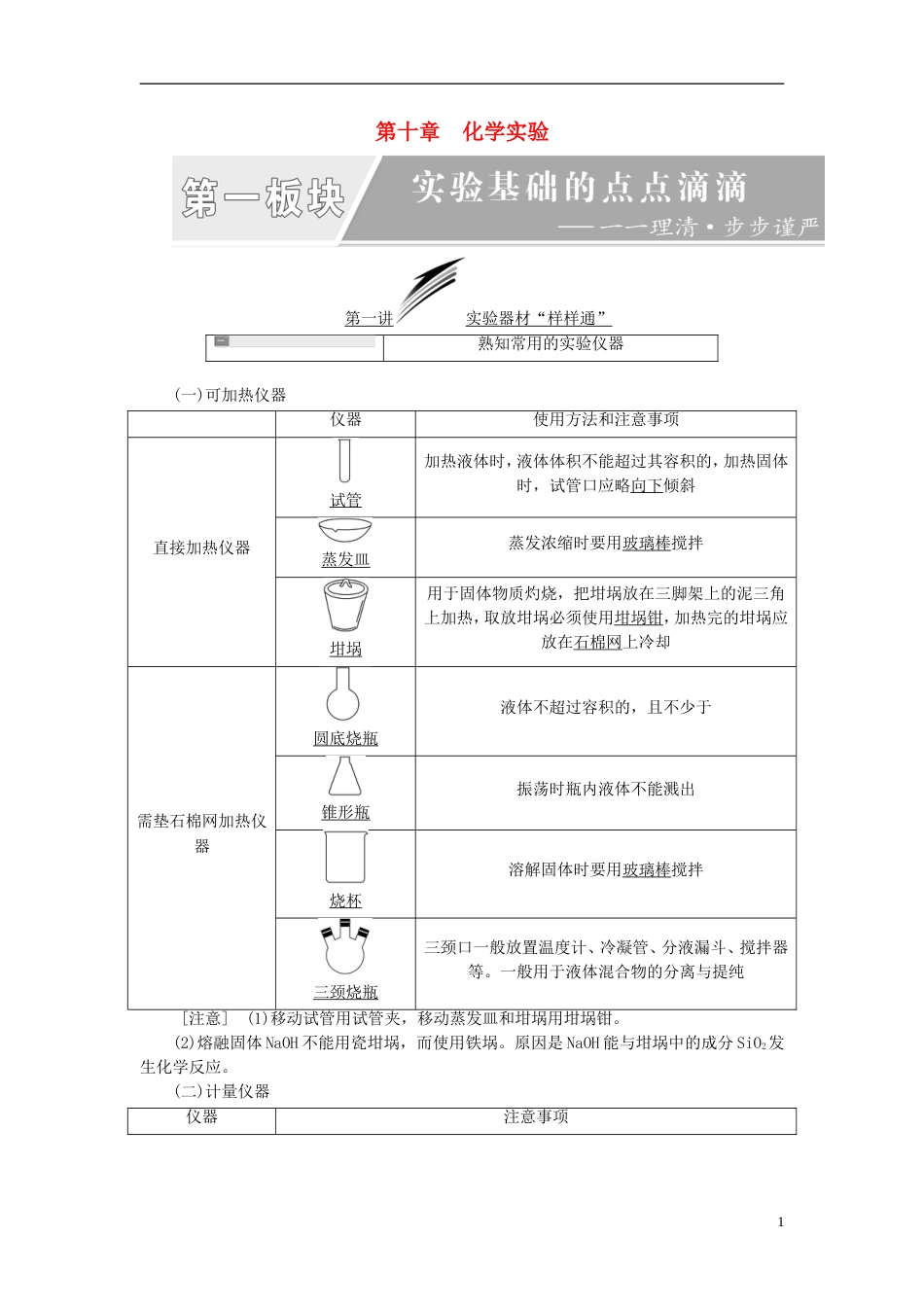 高考化学二轮复习第十章化学实验教案[共92页]_第1页