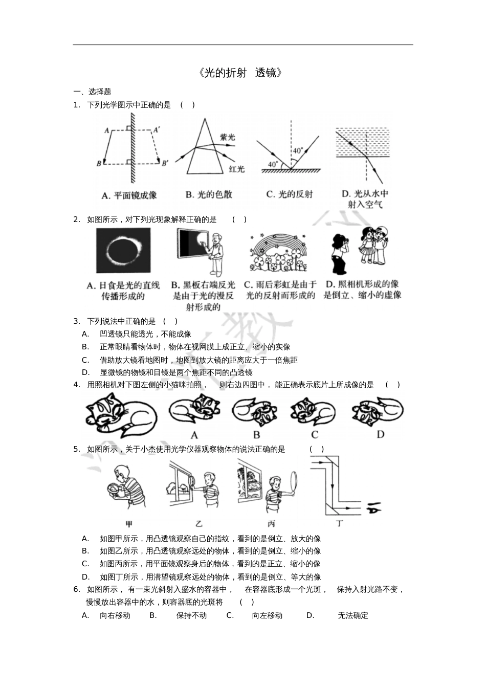八年级物理上册期末复习专题《光的折射透镜》(新版)苏科版_第1页