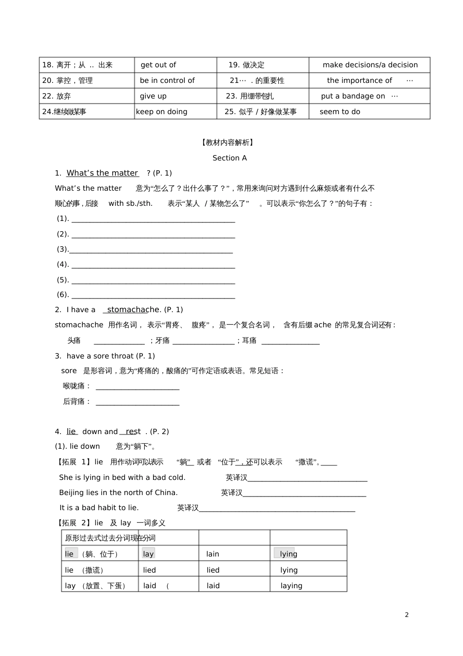 八年级英语下册Unit1What’sthematter短语、语法知识点汇总(新版)人教新_8946_第2页