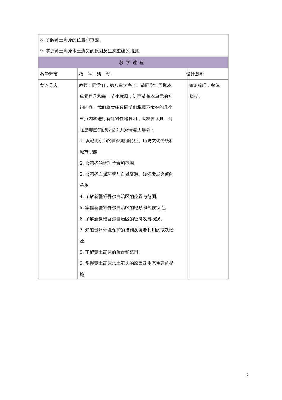 八年级地理下册第八章认识区域：环境与发展复习教案(新版)湘教版_第2页