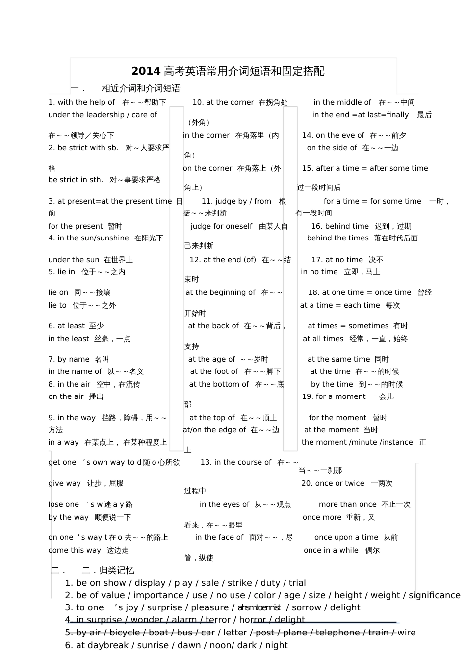 高考英语常用介词短语和固定搭配[共4页]_第1页