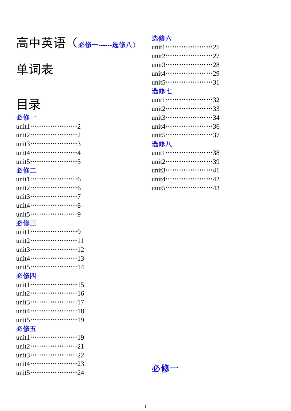 高中英语必修一至选修八单词表[共45页]_第1页