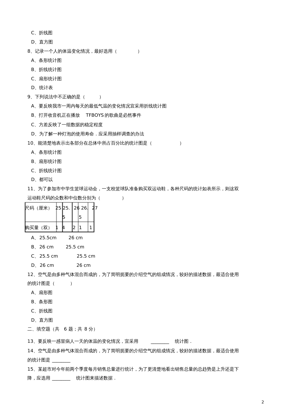 八年级数学下册第7章7.2统计表、统计图的选用同步练习(含解析)(新版)苏科版_第2页