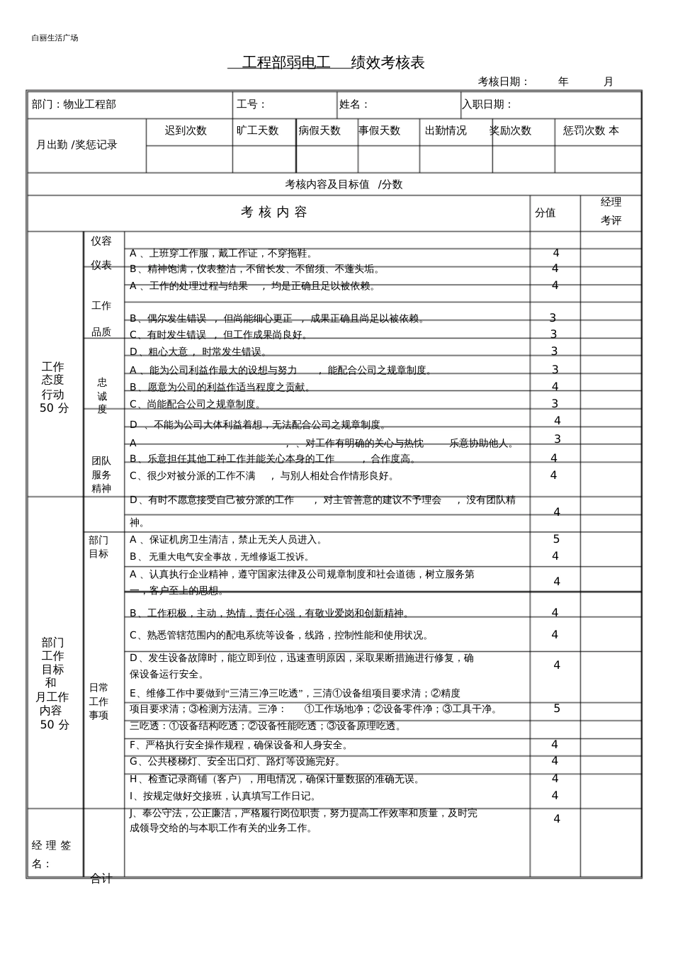 工程部各工种考核表[共7页]_第1页