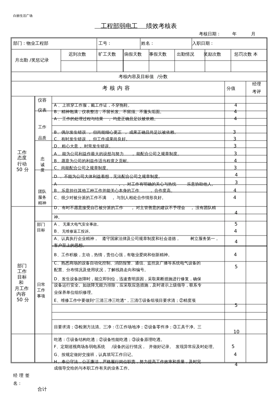 工程部各工种考核表[共7页]_第2页