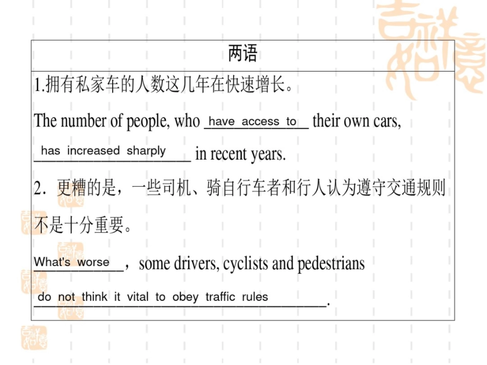 2021高考英语(外研)一轮复习课件：必修4Module2TrafficJam_第3页