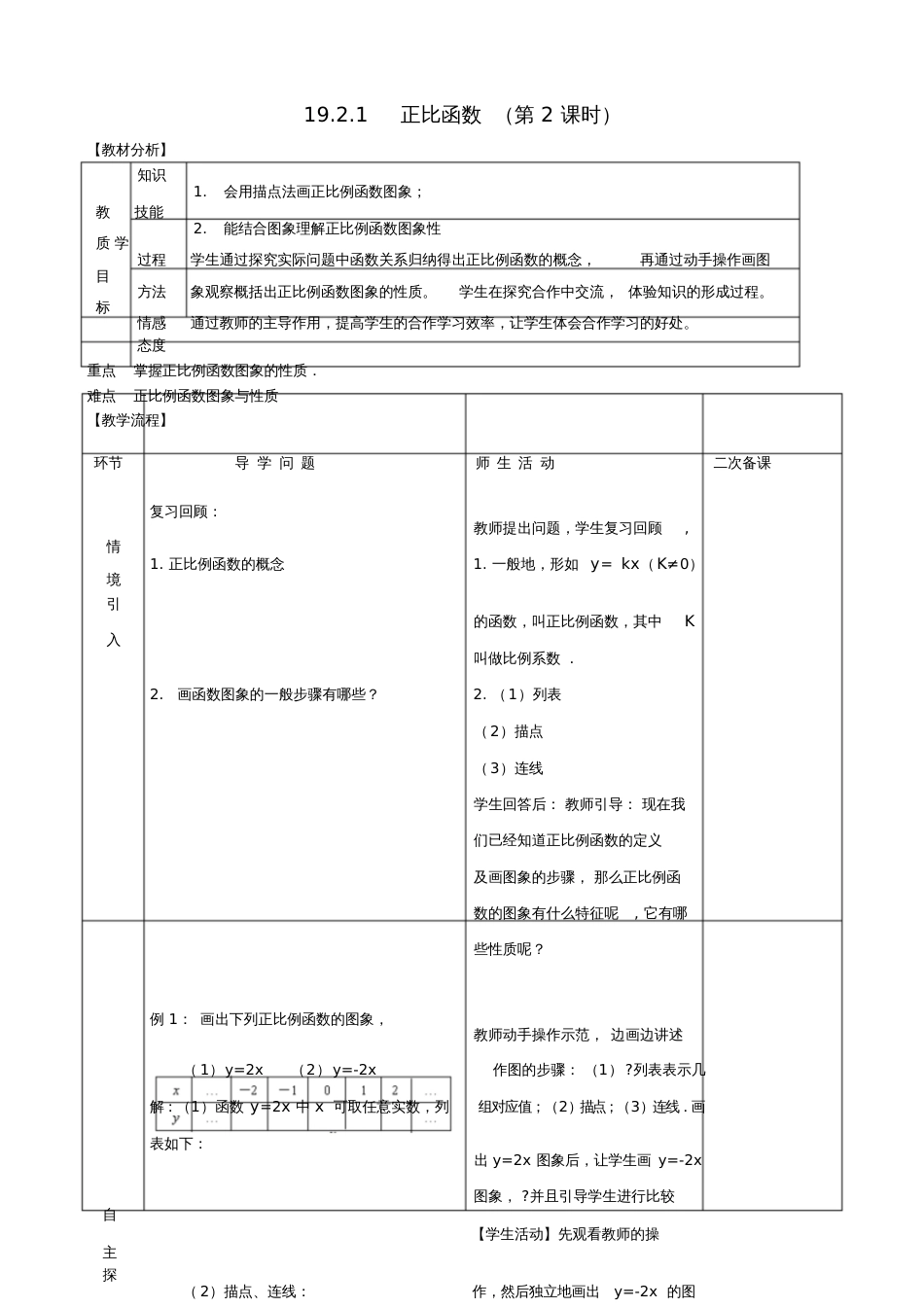 八年级数学下册19.2.1正比例函数(第2课时)教案(新版)新人教版_第1页