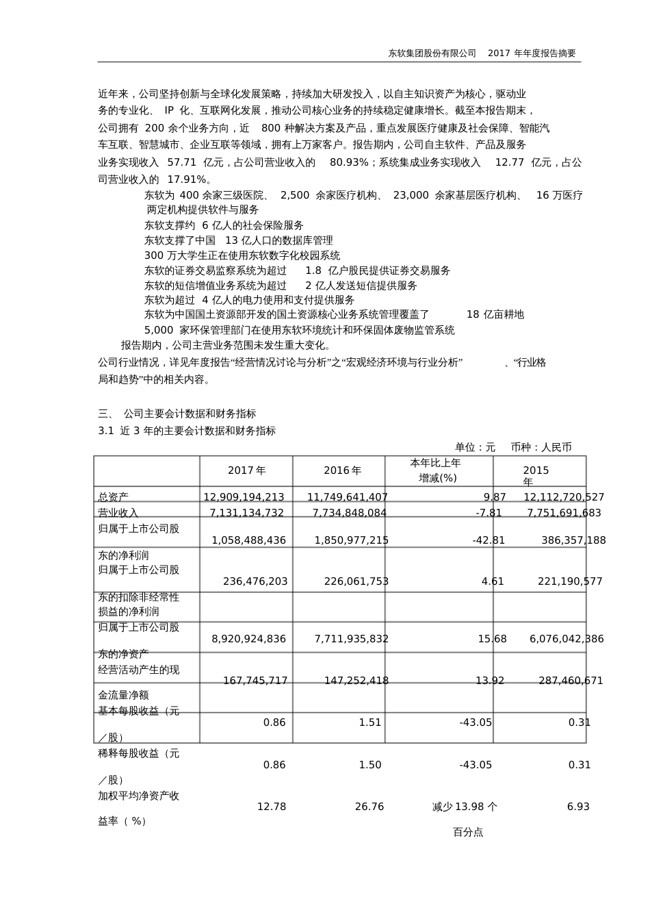 东软集团股份有限公司2017年报告摘要_第2页