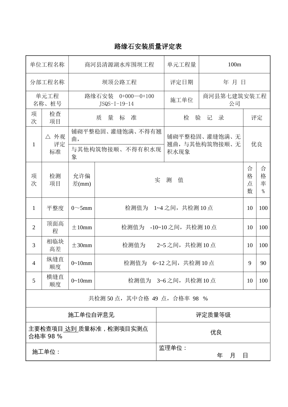 路缘石安装质量评定表[共80页]_第1页