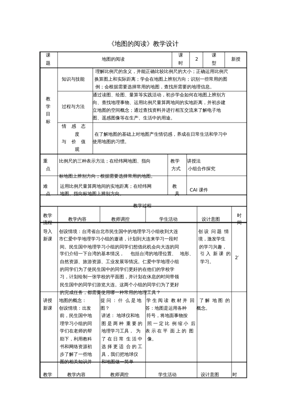 七年级地理上册1.3《地图的阅读》教学设计(新版)新人教版_第1页