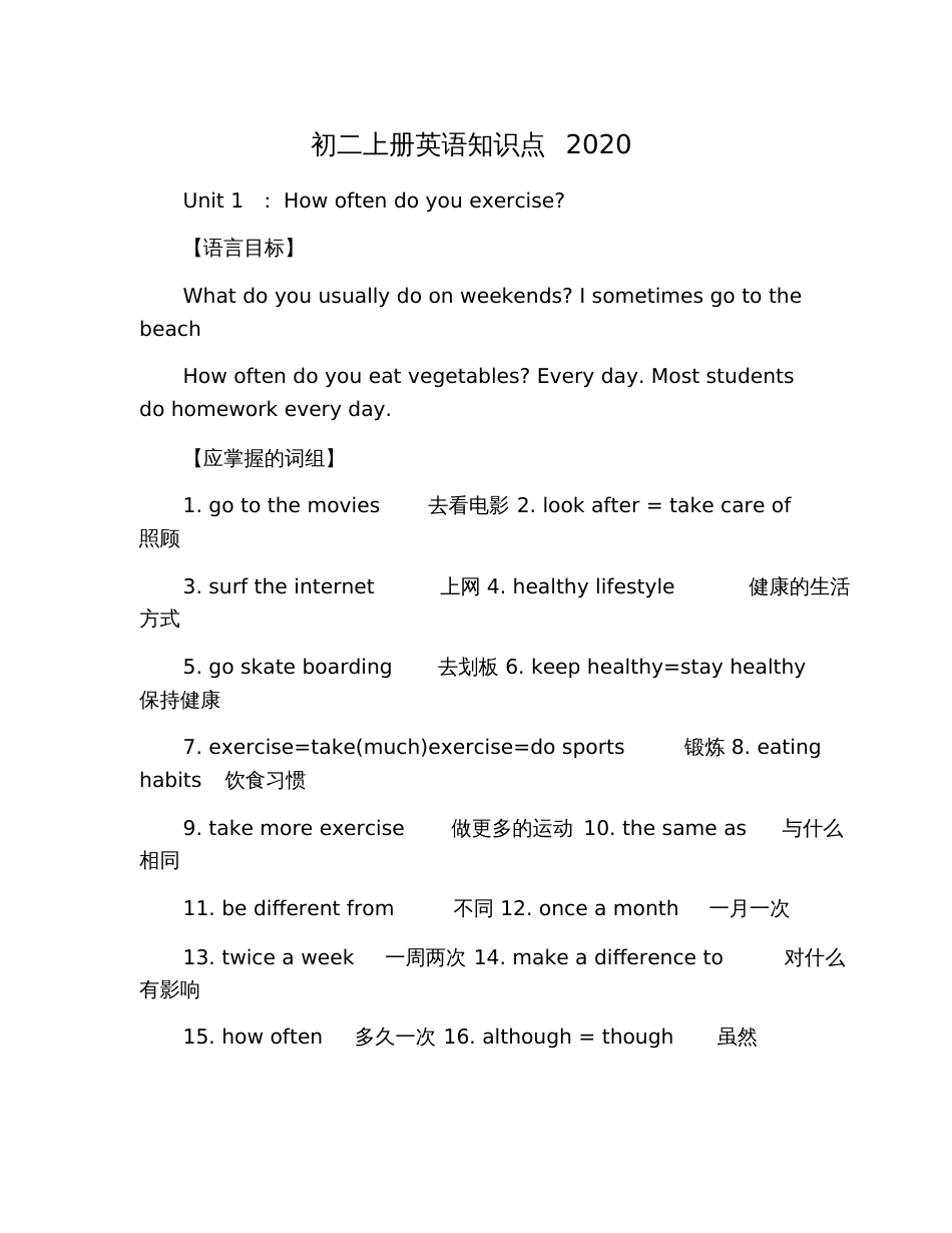 初二上册英语知识点2020_第1页