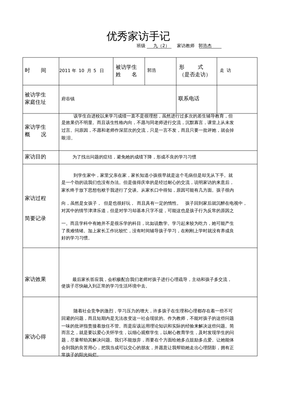 教师家访记录表[共13页]_第1页