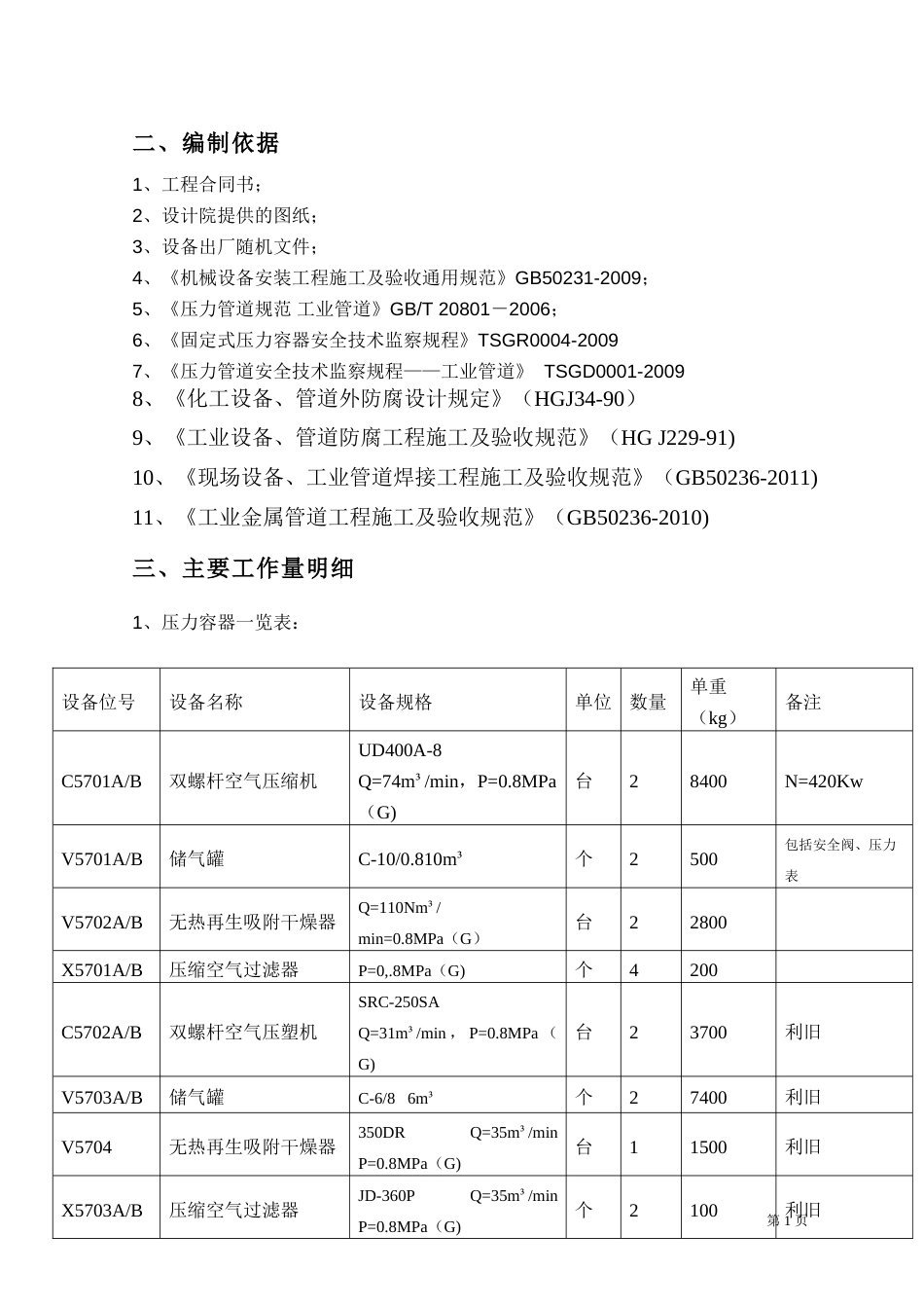 空压站系统管道及设备安装工程施工方案[共15页]_第3页