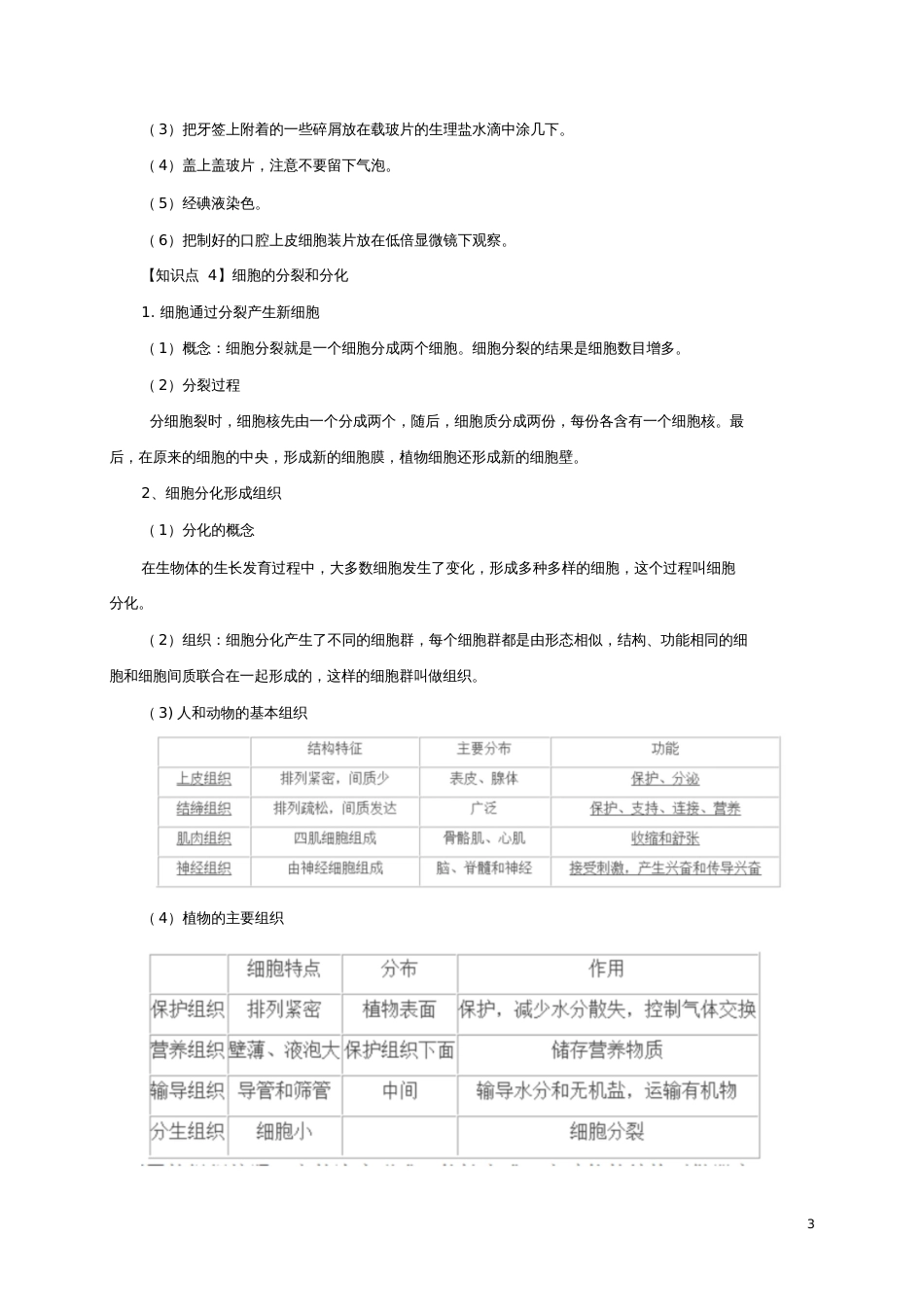 七年级生物上册第二单元生物体的结构知识点归纳(新版)北师大版_第3页