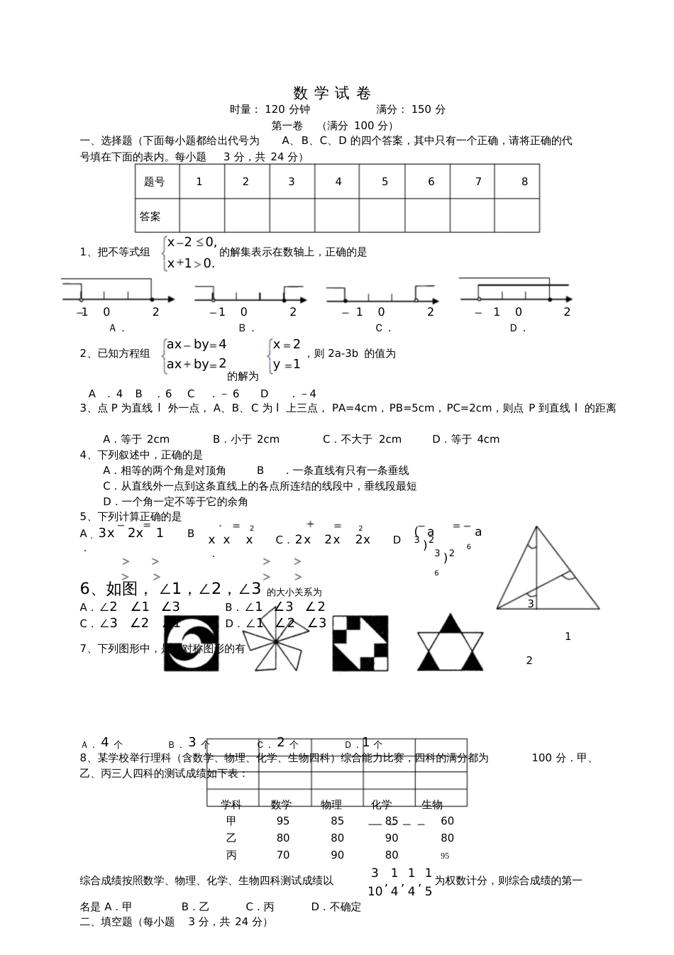 七年级数学下册全册综合测试题新版湘教版9601_第1页