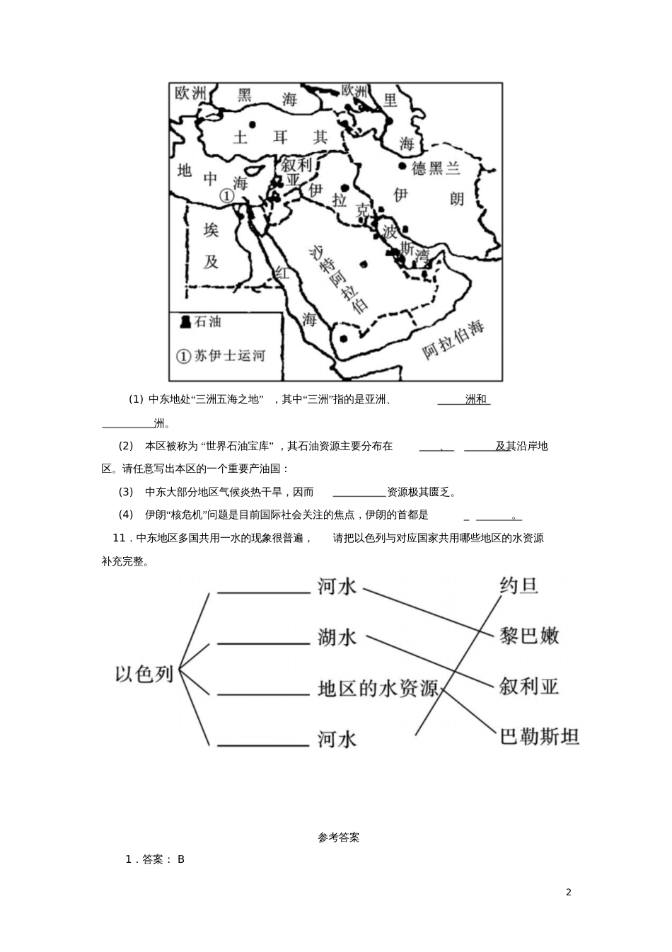 七年级地理下册8.1《中东》(第2课时)课后作业(新版)新人教版_第2页