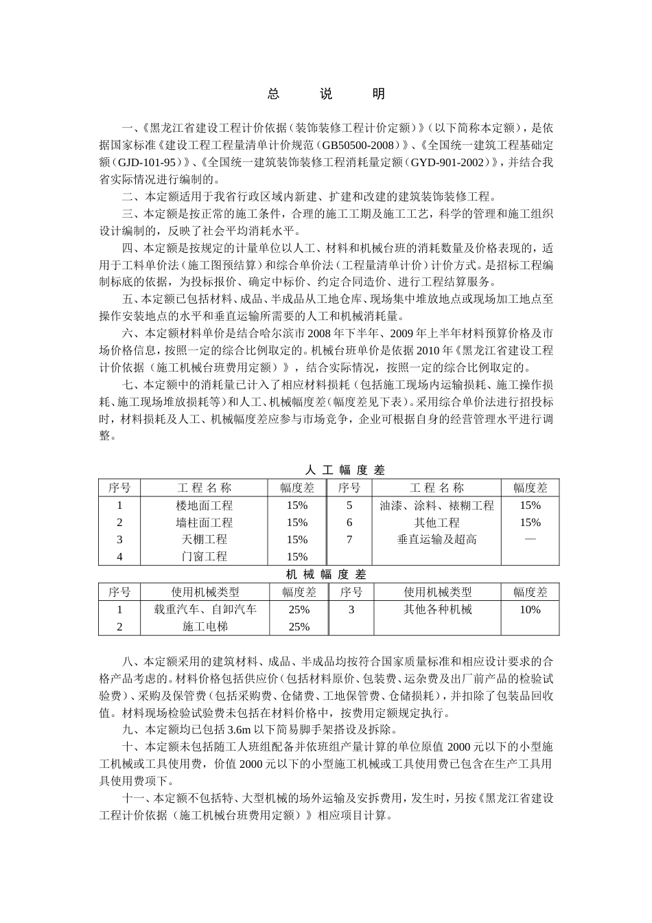 黑龙江省装饰装修工程计价定额2010_第1页