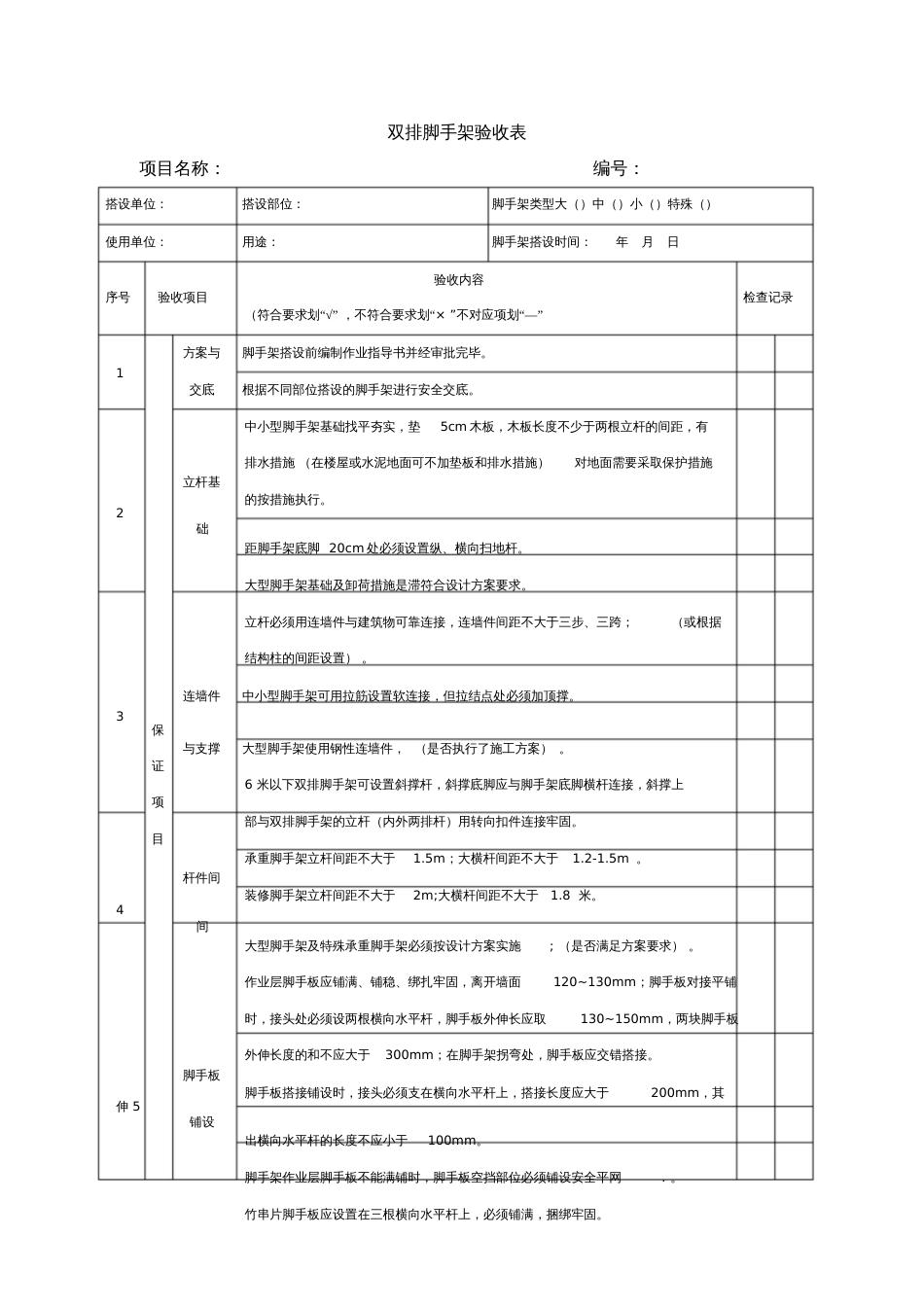 附表2双排脚手架验收表_第1页