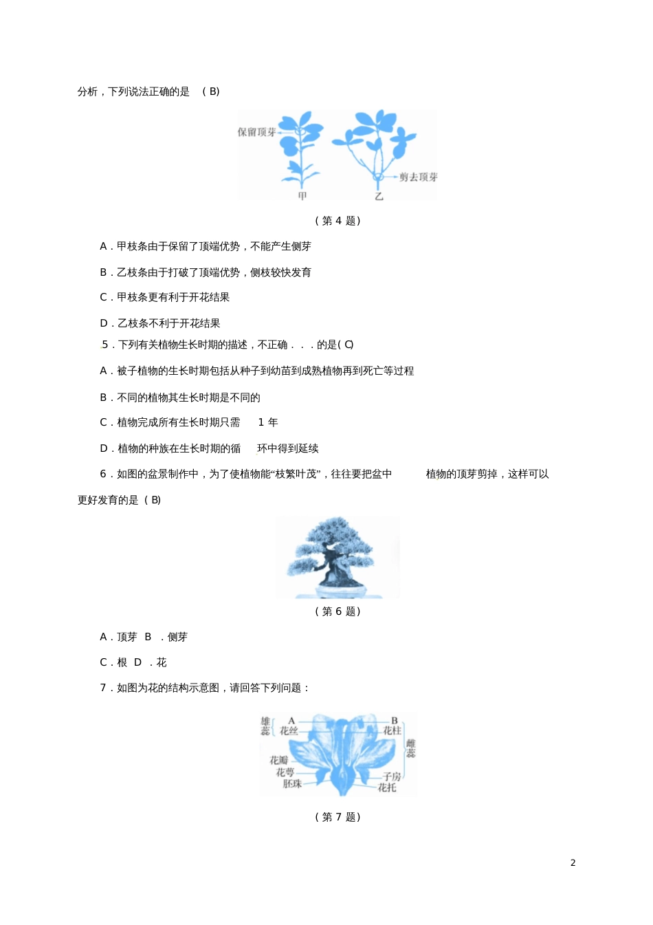 七年级科学下册1.4植物的一生(3)同步练习(新版)浙教版_第2页