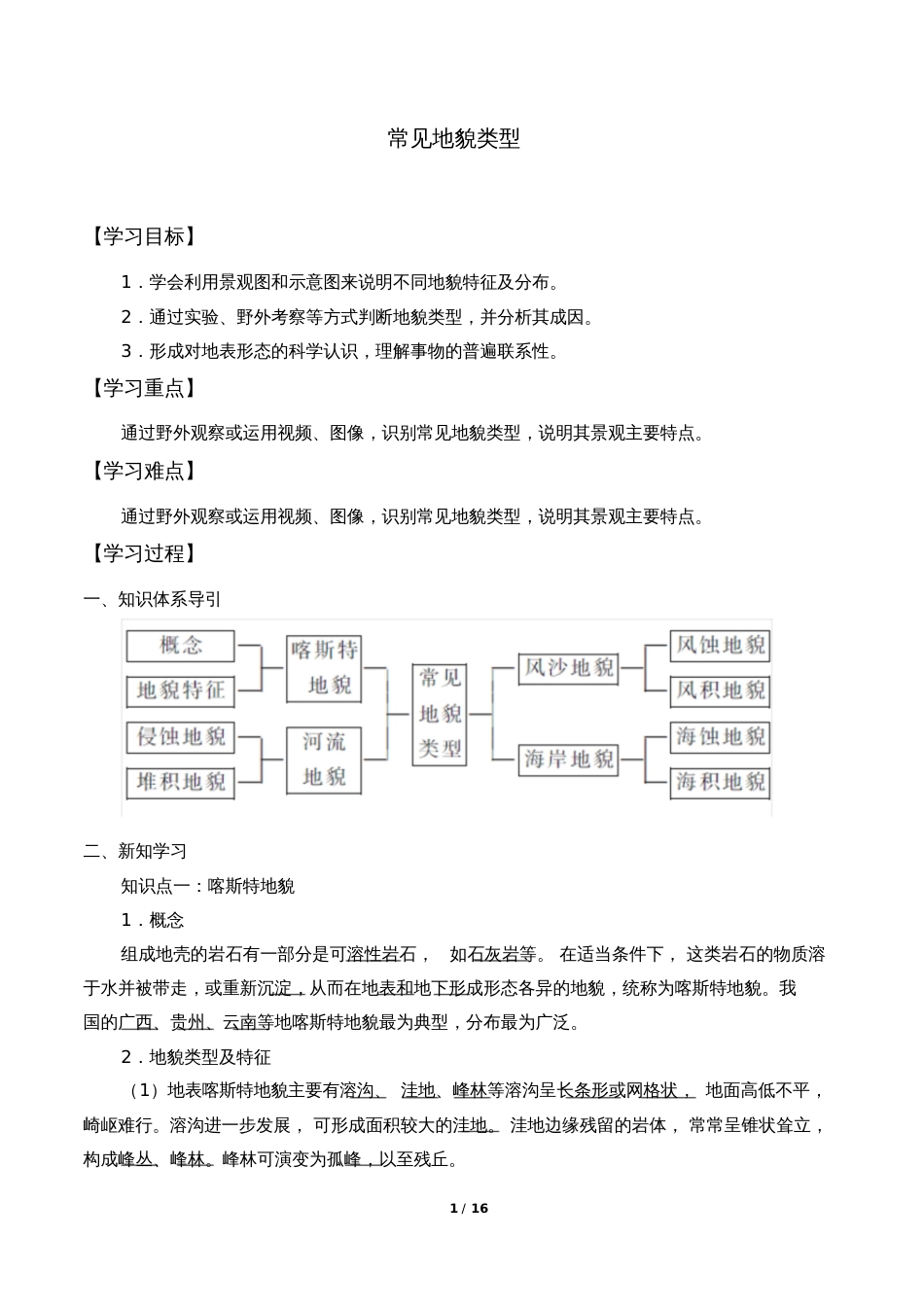 高中必修一地理《常见地貌类型》教案_第1页