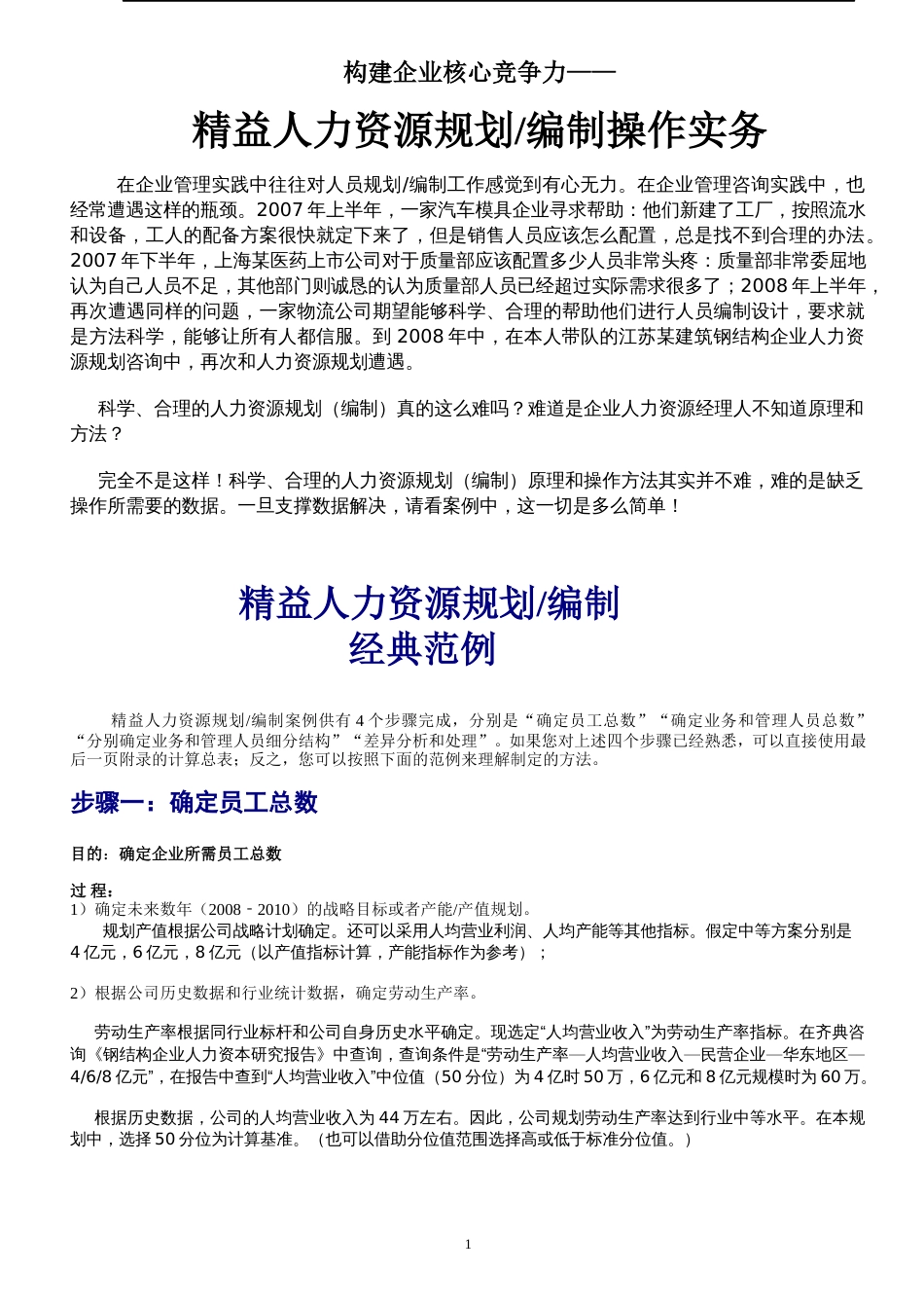 齐典咨询精益人力资源规划编制、操作经典范例_第1页