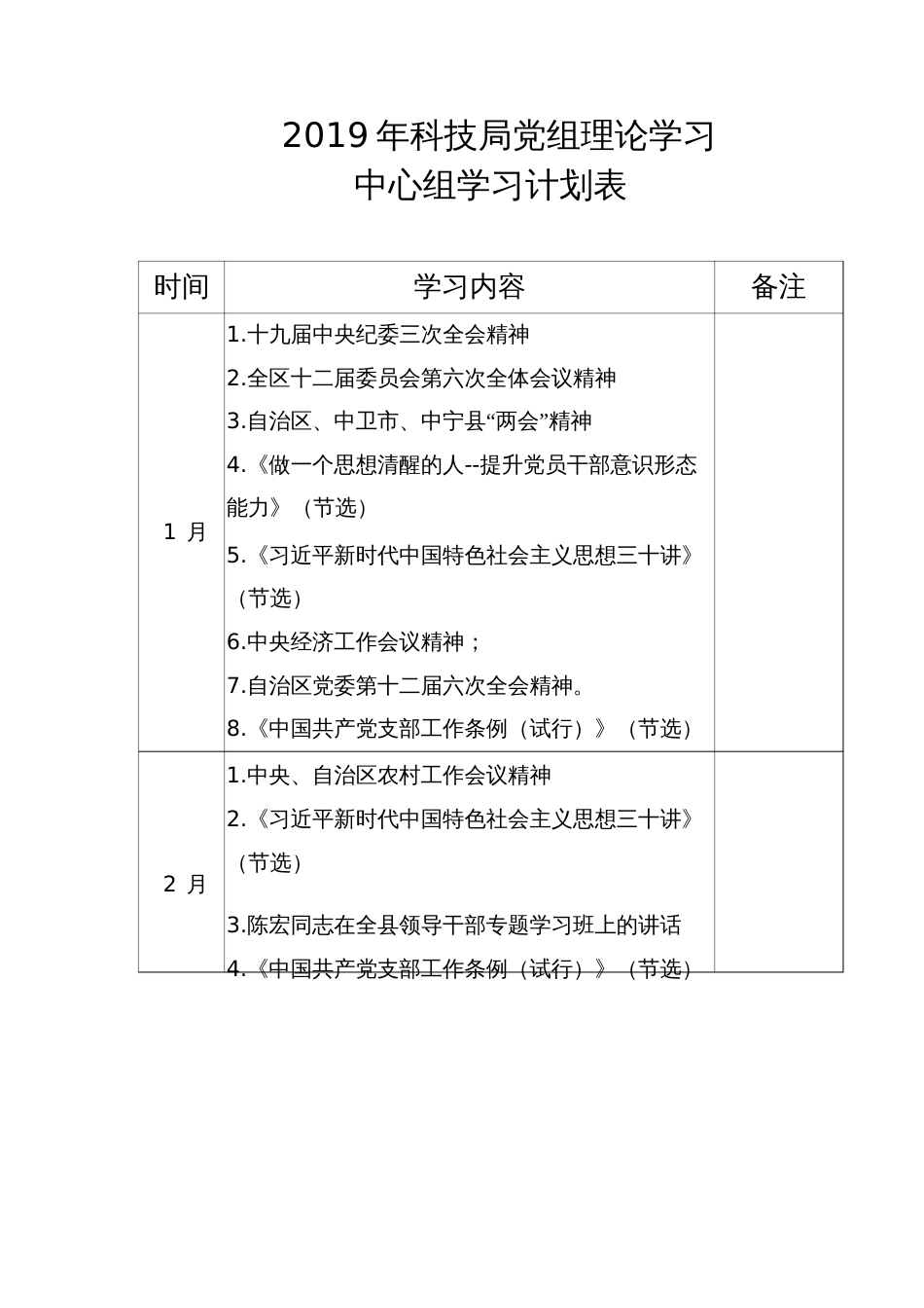 科技局党组理论学习中心组学习计划表_第1页