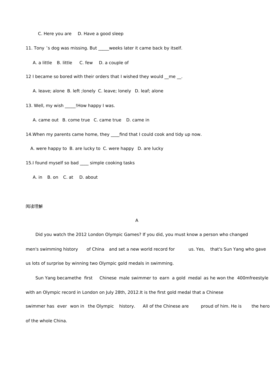 九年级英语上册Module4Homealone单元练习题(无答案)(新版)外研版_第2页