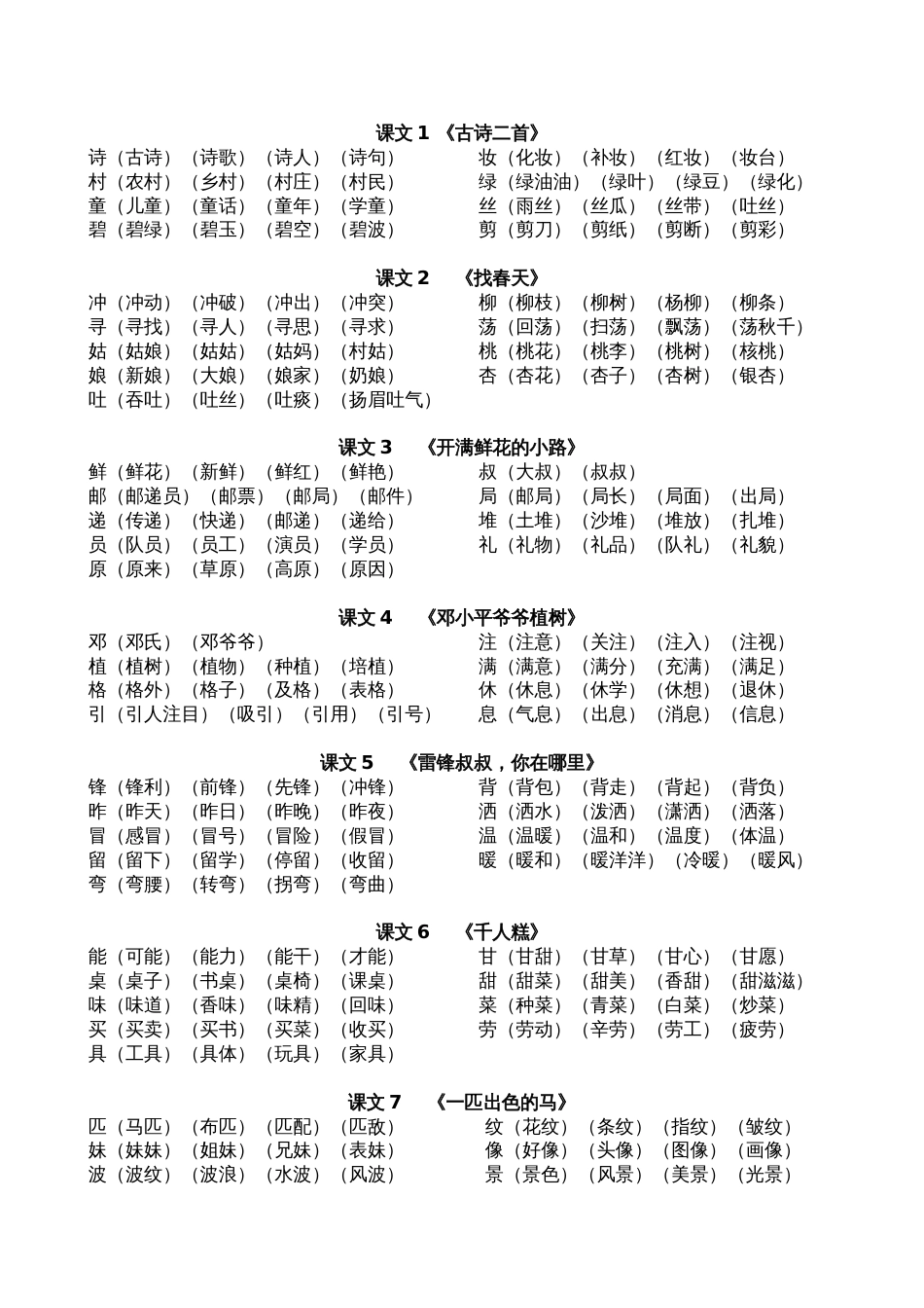 2019人教版二年级语文下册生字扩词_第1页