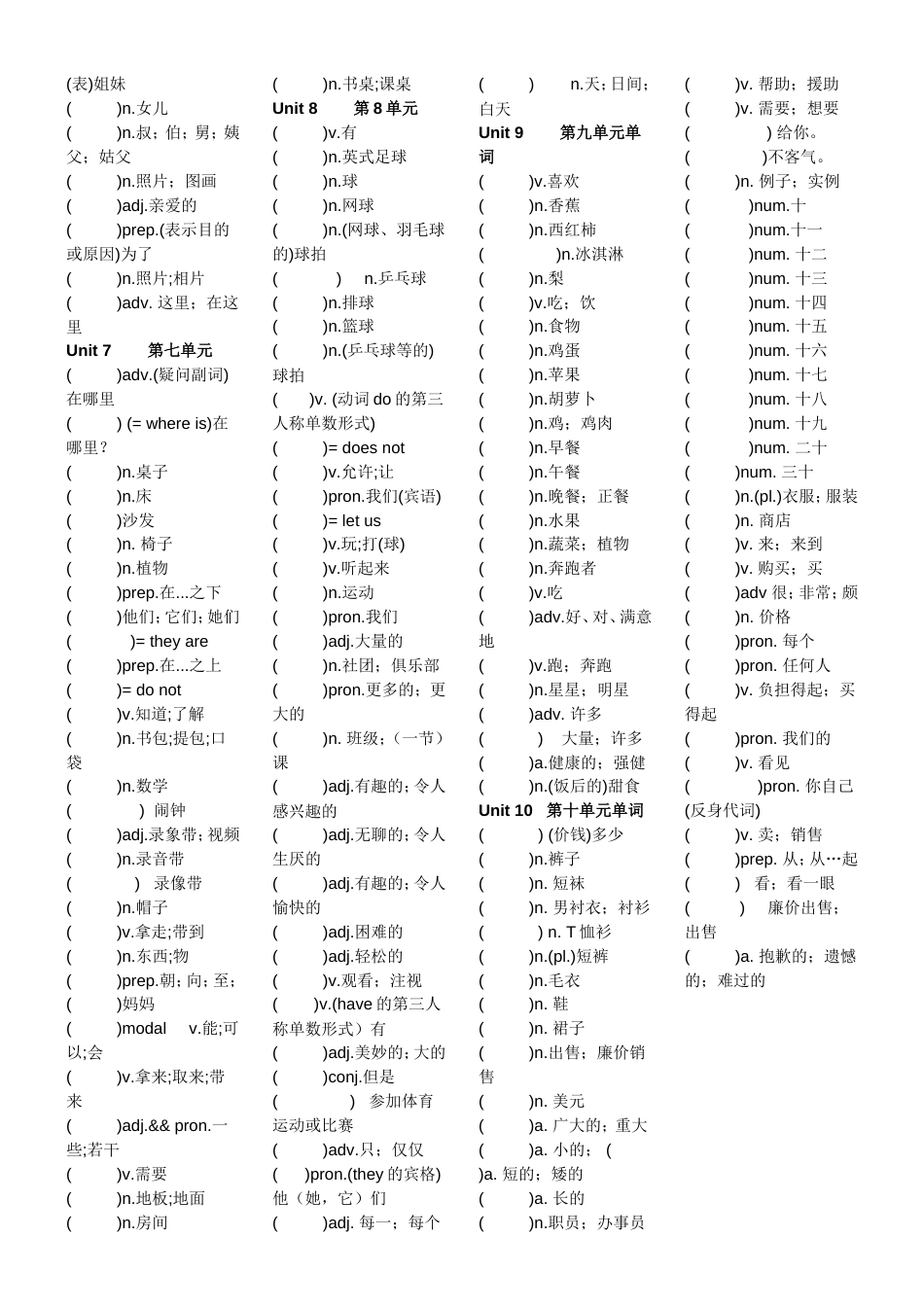 鲁教版英语六年级上册110单元单词检测_第2页