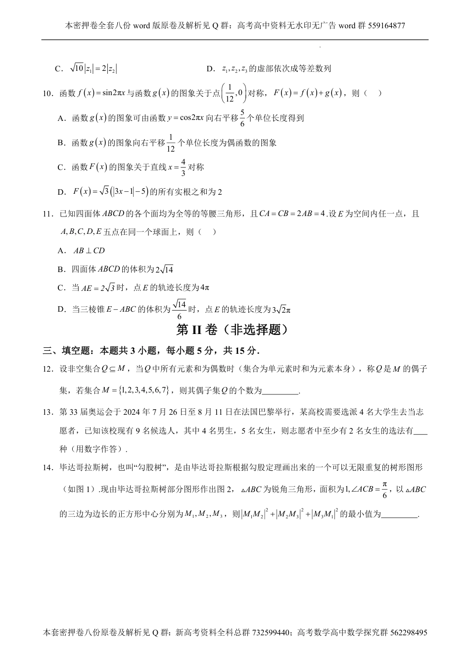 数学密押卷-2024年新结构高考数学密押卷八之06卷（原卷板）_第3页