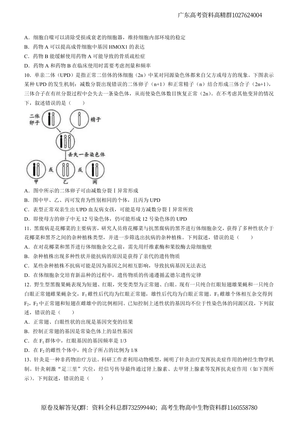 生物-广东省广州市2024届高三下学期二模生物试题_第3页