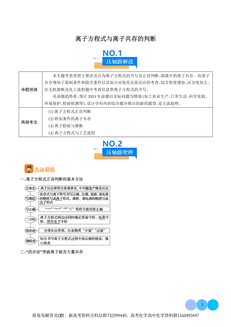 化学-离子方程式与离子共存的判断（学生版）_第1页