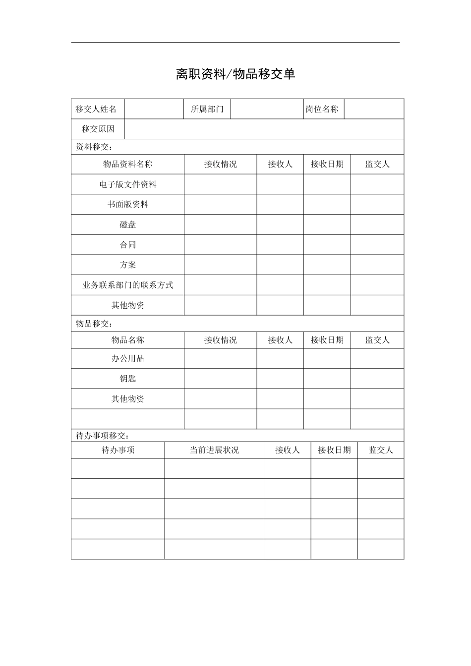 离职资料物品移交单_第1页