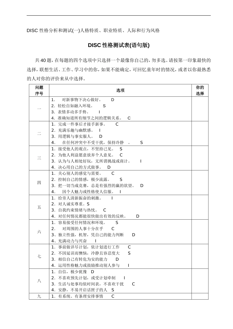 DISC性格测试表(语句版、词汇版)_第1页