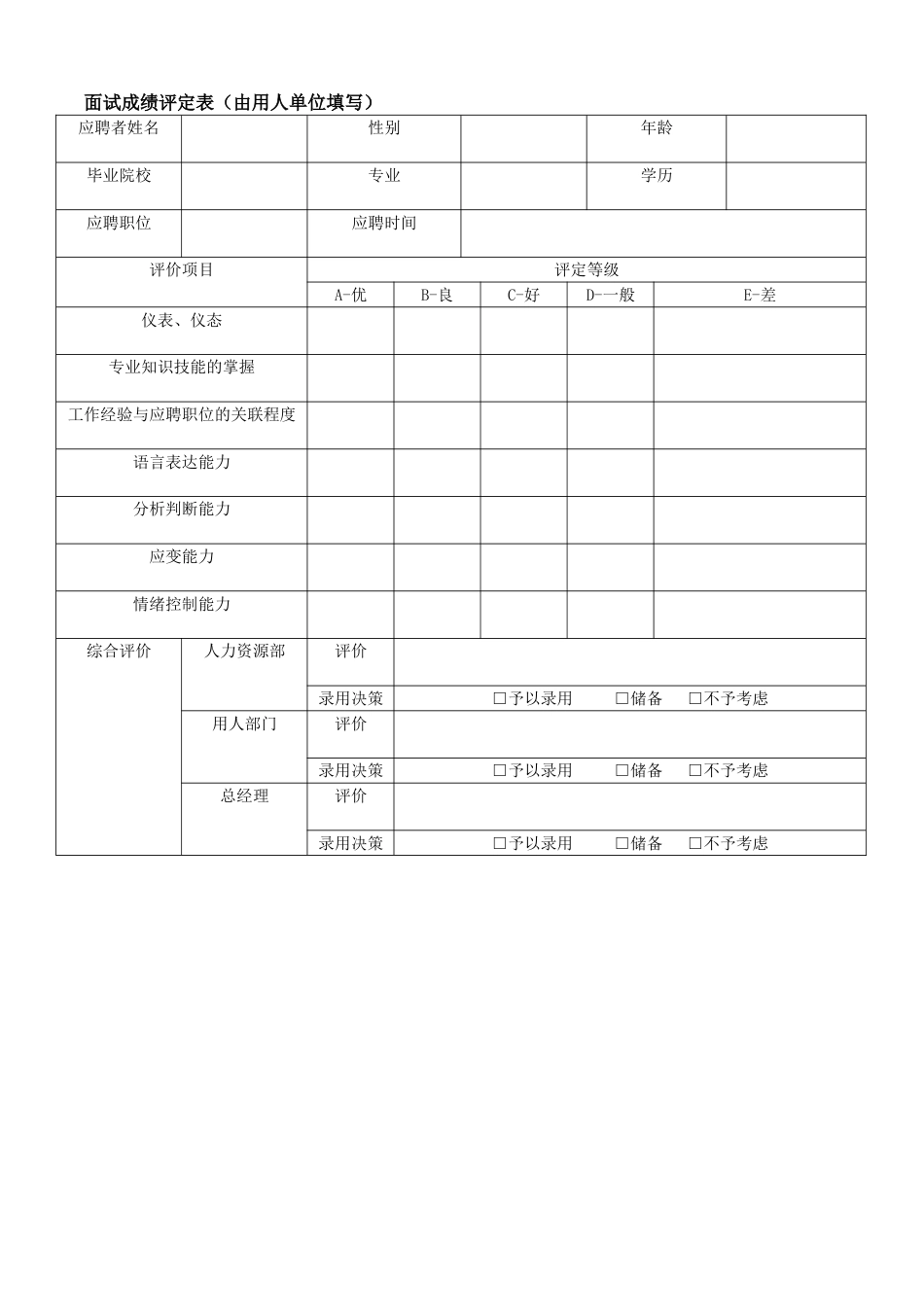 应聘人员面试登记表_第2页