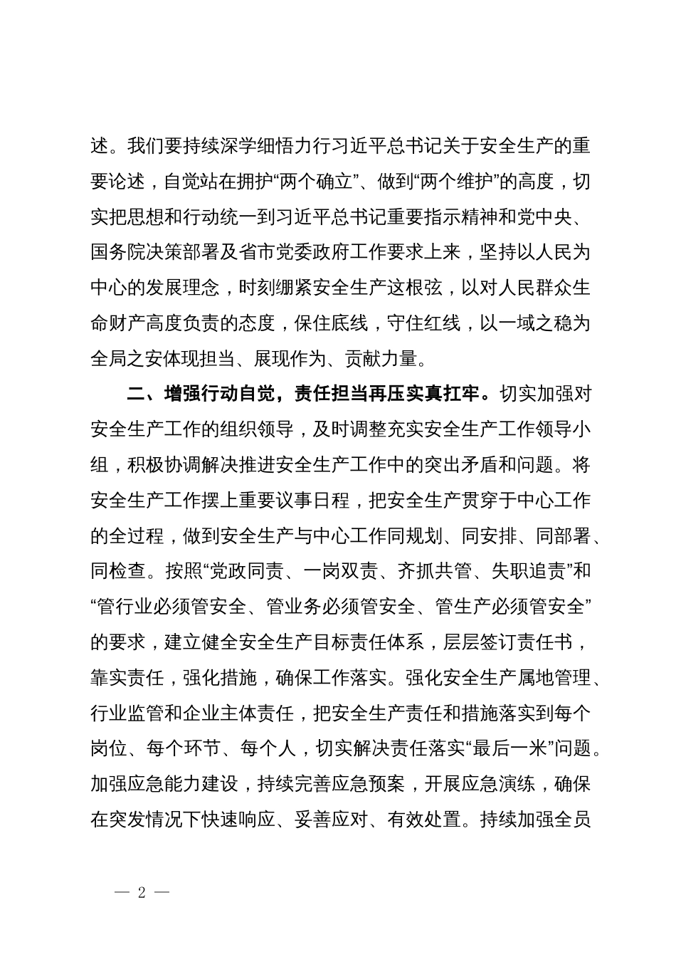 在2024年理论学习中心组专题学习总书记关于安全生产重要指示精神时的研讨交流发言_第2页