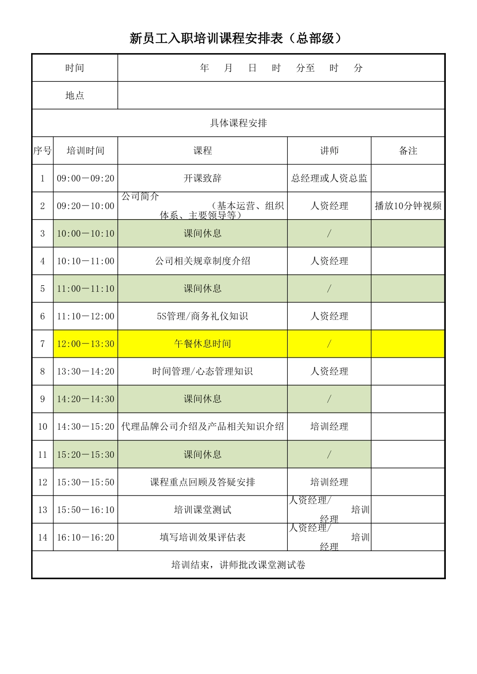 新员工入职培训管理流程相关表单（总部级）_第3页
