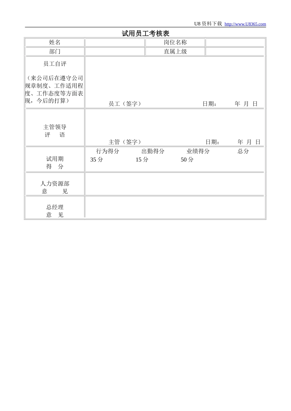 试用员工考核表_第1页