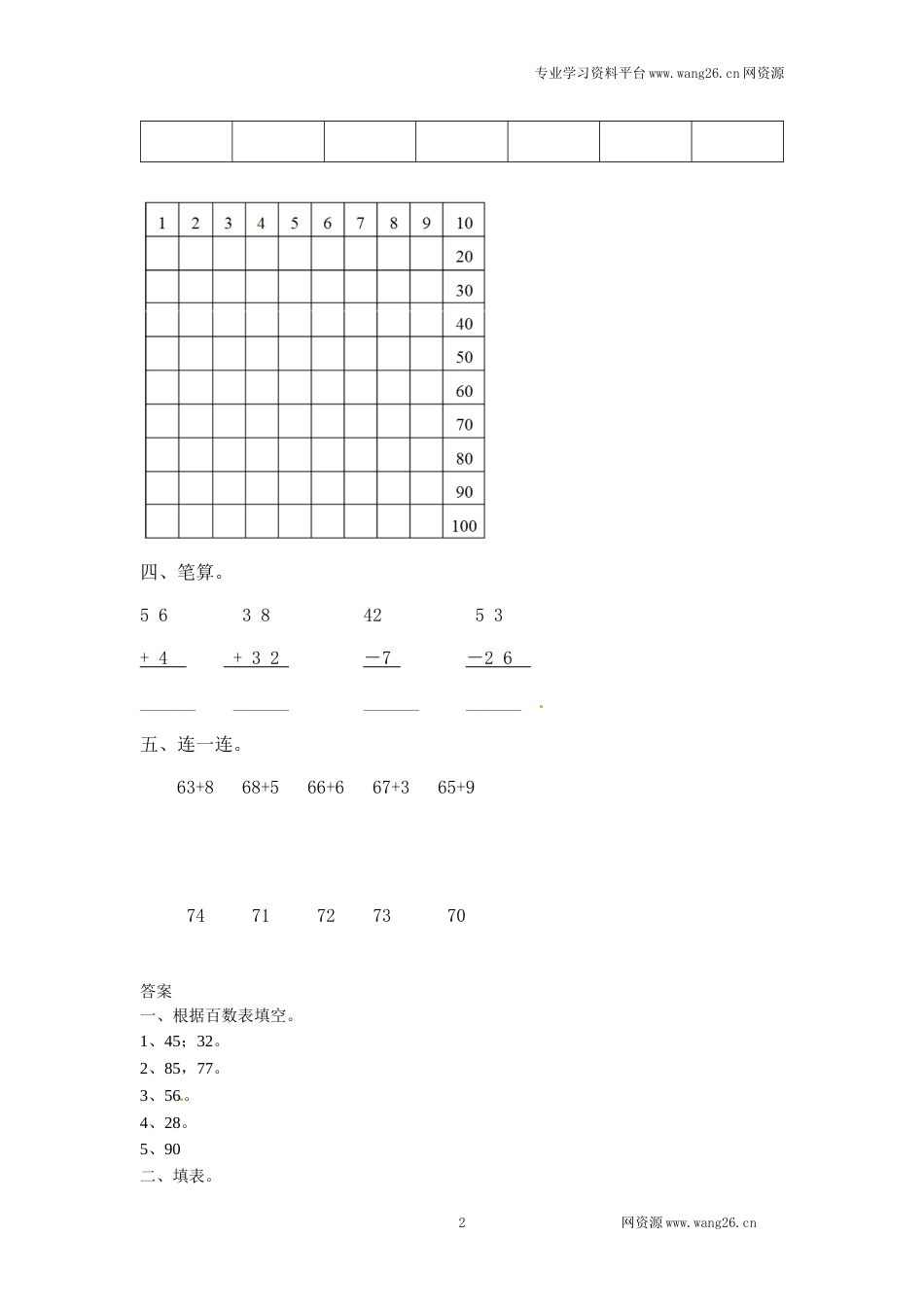 一年级下册数学一课一练-6.做个百数表2-北师大版（网资源）_第2页