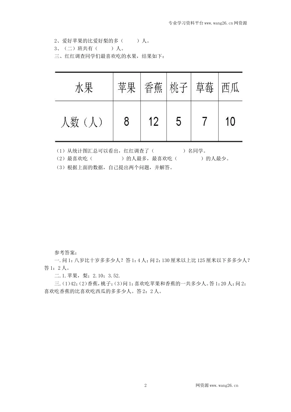 二年级下册数学一课一练-《最喜欢的水果》2北师大版_第2页