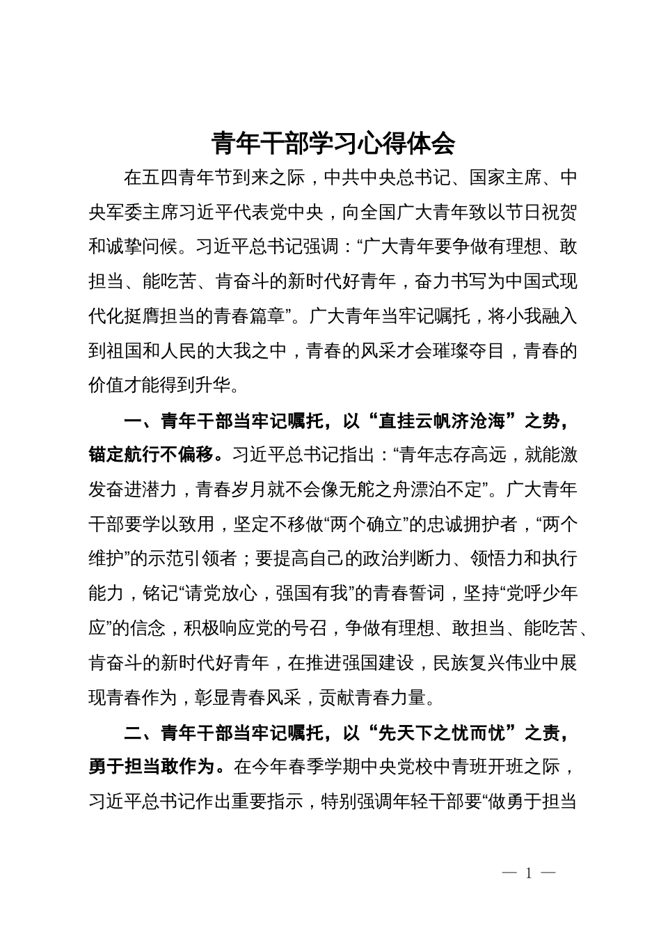 青年干部学习心得体会_第1页
