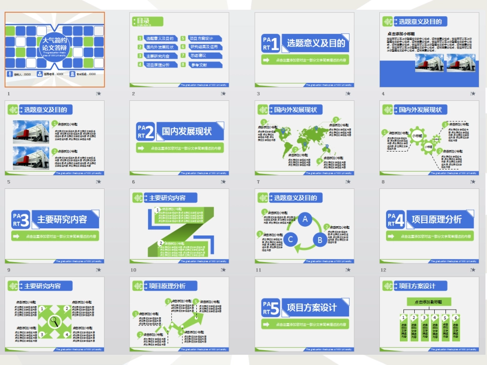 大气创意蓝绿白动态论文答辩PPT模板_第2页