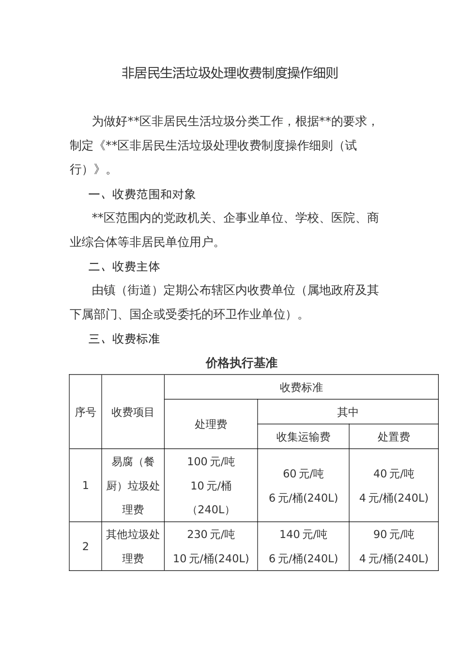 非居民生活垃圾处理收费制度操作细则_第1页