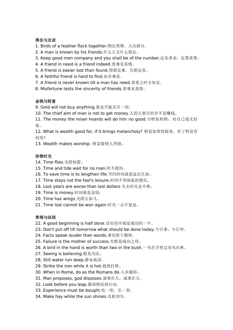 小学复习资料之写作必备100条英文谚语_第1页